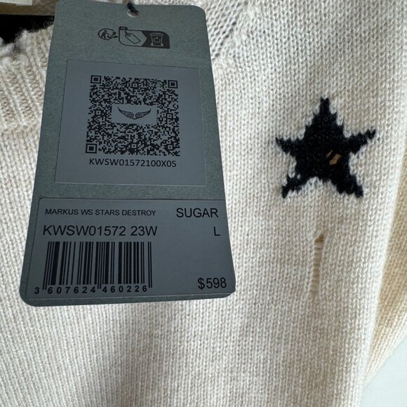 Zadig & Voltaire Markus Stars Cashmere Sweater Black White Size L Unisex $598 - Picture 10 of 11
